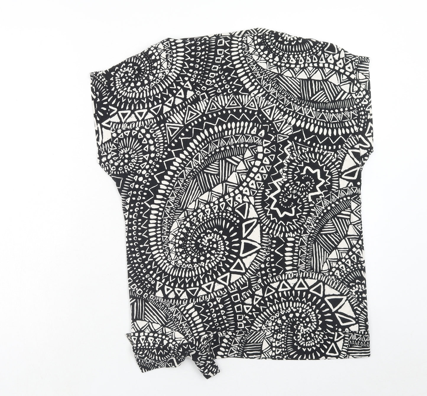 Wallis Womens Black Geometric Viscose Basic Blouse Size 12 V-Neck