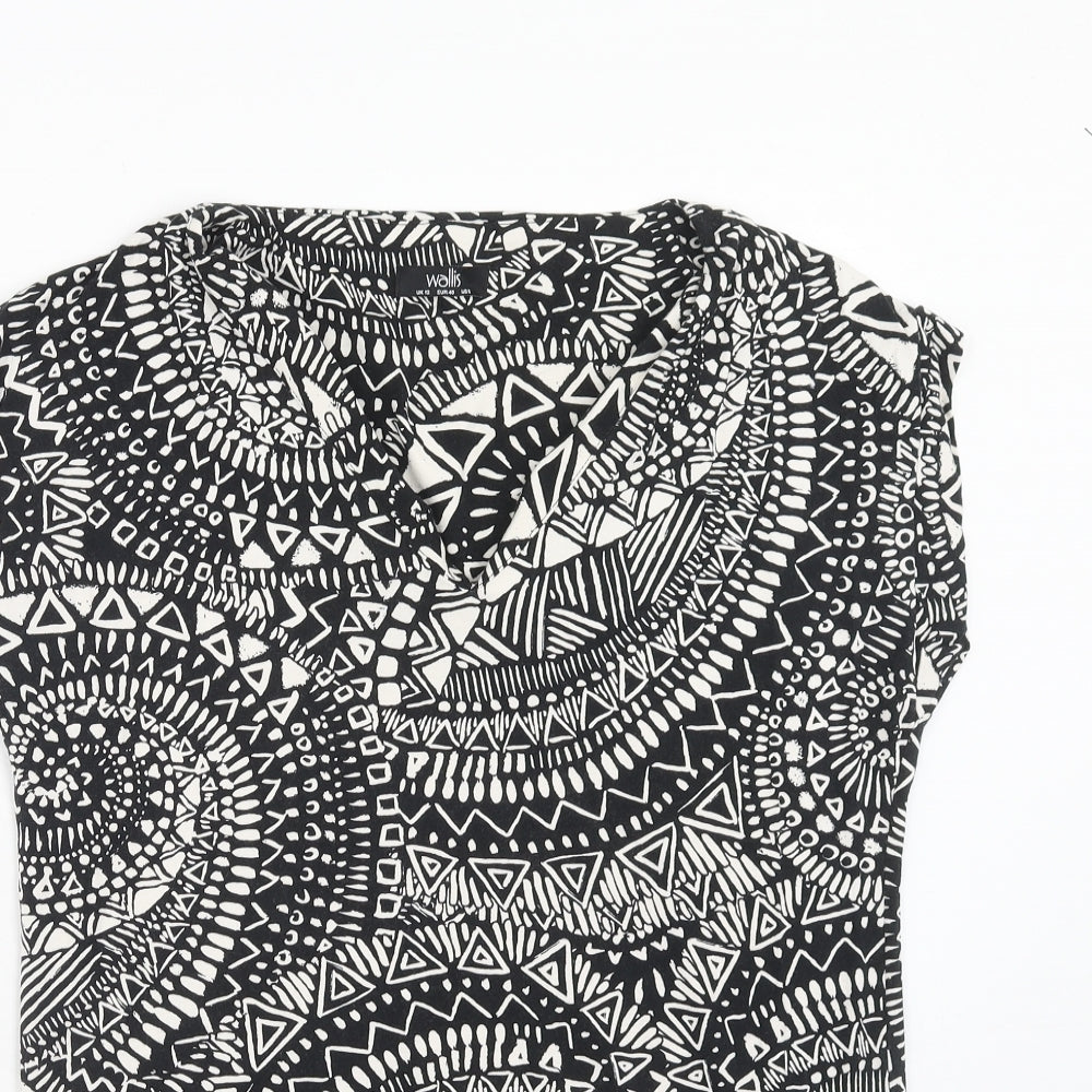 Wallis Womens Black Geometric Viscose Basic Blouse Size 12 V-Neck