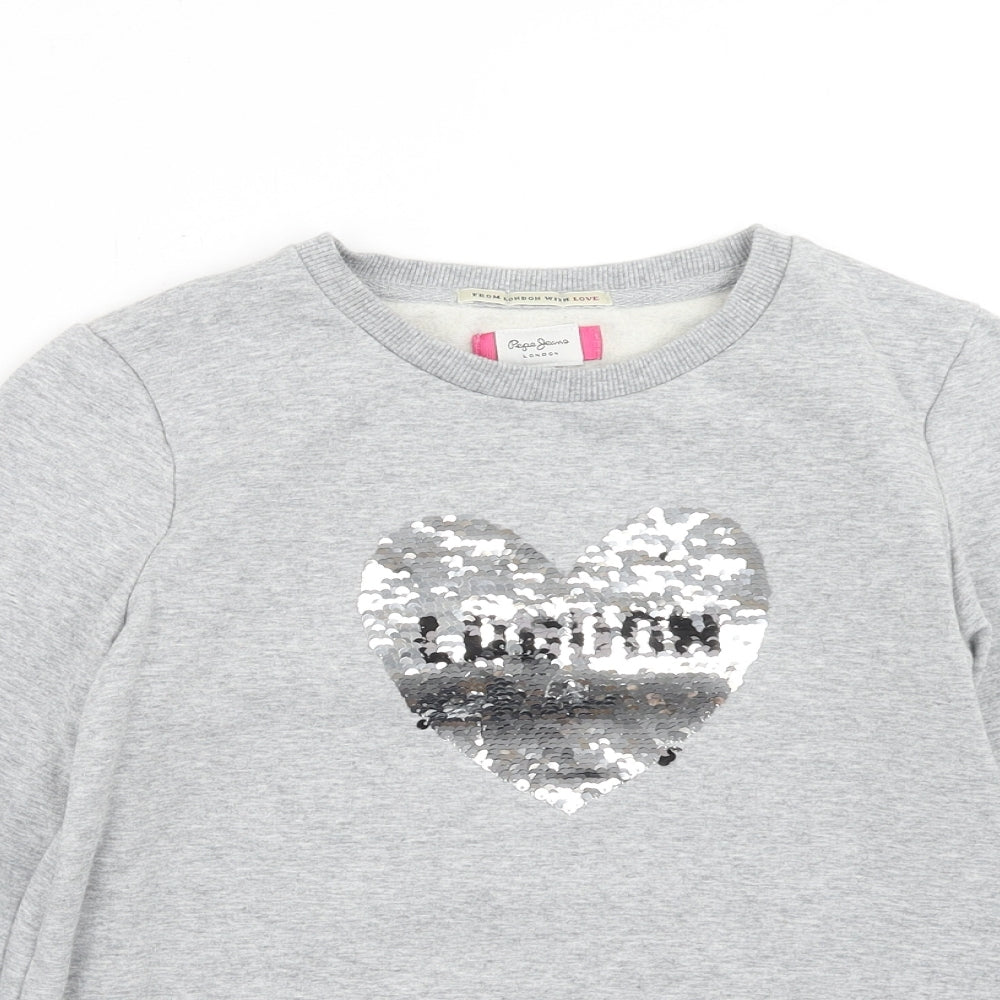Pepe Jeans Girls Grey Cotton Pullover Sweatshirt Size 12 Years Pullover