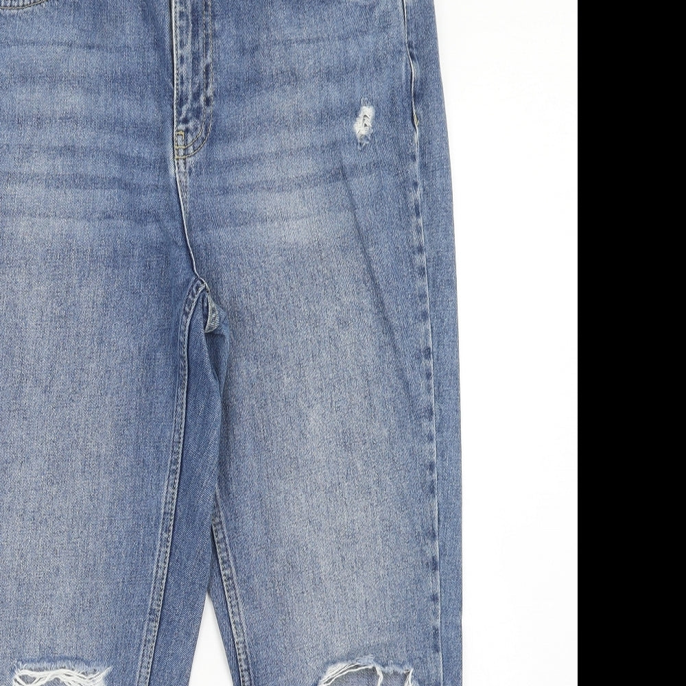Topshop Womens Blue Cotton Straight Jeans Size 32 in L30 in Regular Zip