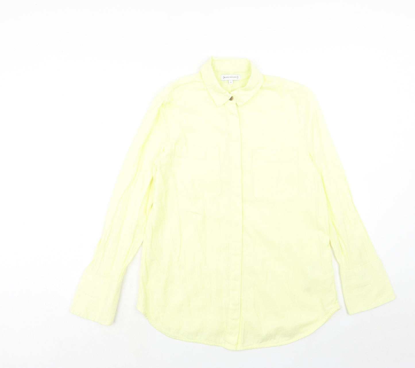 Warehouse Womens Yellow Cotton Basic Button-Up Size 10 Collared