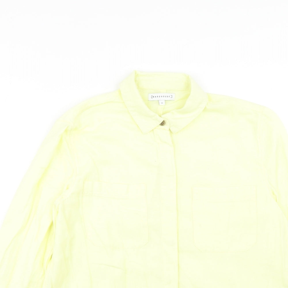 Warehouse Womens Yellow Cotton Basic Button-Up Size 10 Collared