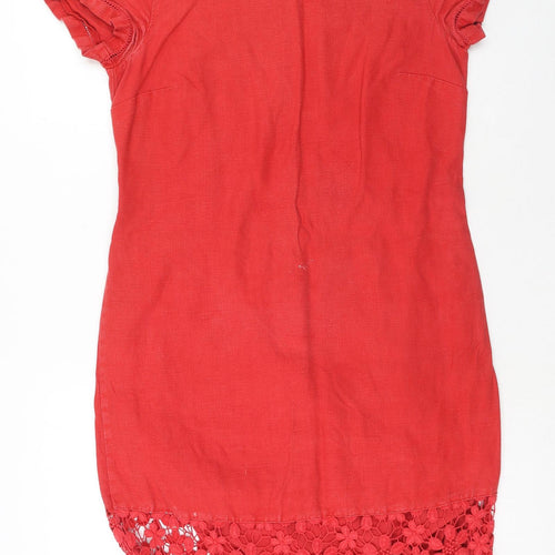 Per Una Womens Red Cotton T-Shirt Dress Size 8 Round Neck Zip