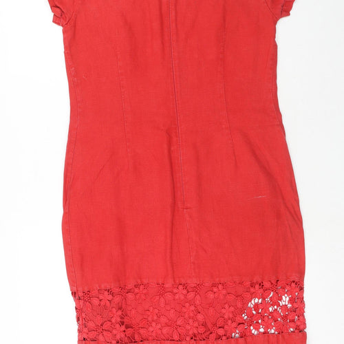 Per Una Womens Red Cotton T-Shirt Dress Size 8 Round Neck Zip