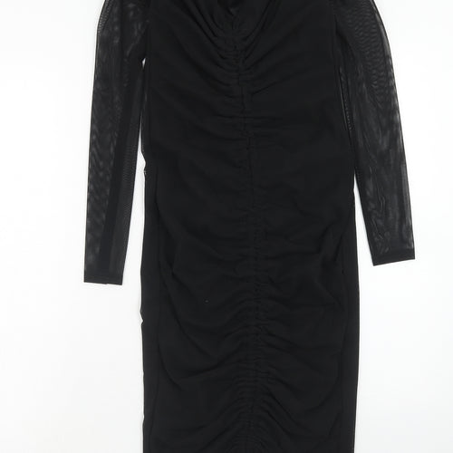 PRETTYLITTLETHING Womens Black Polyester A-Line Size 8 V-Neck Pullover