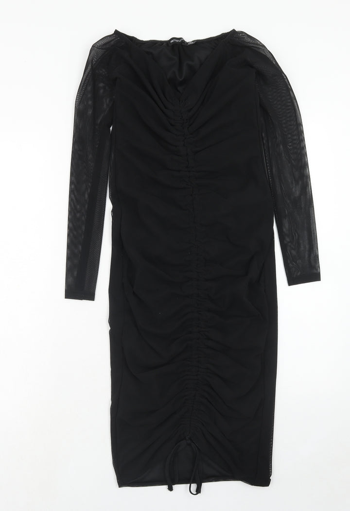 PRETTYLITTLETHING Womens Black Polyester A-Line Size 8 V-Neck Pullover