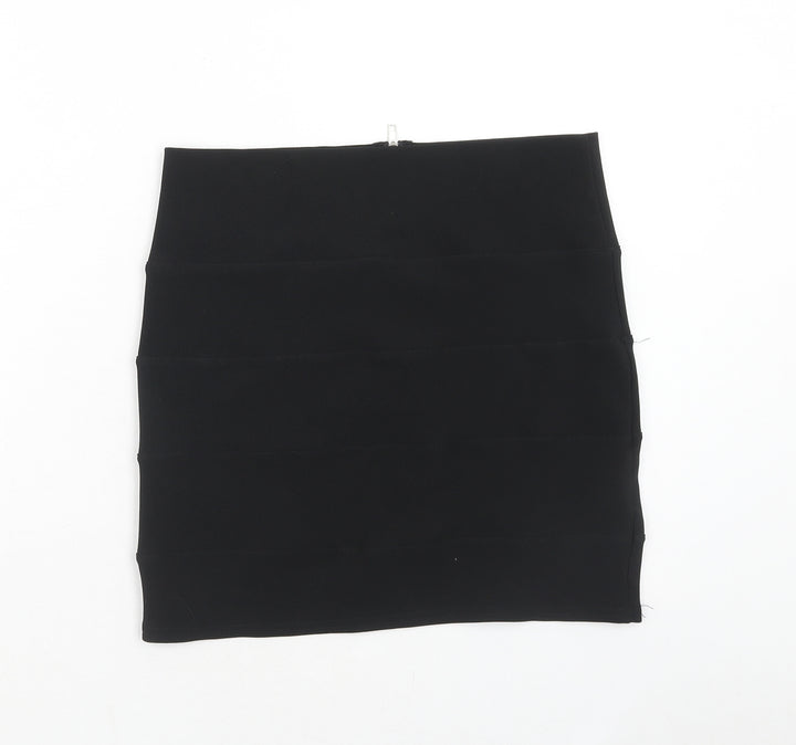 Preworn Womens Black Polyester Bandage Skirt Size 14 Zip