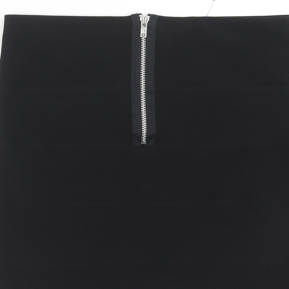 Preworn Womens Black Polyester Bandage Skirt Size 14 Zip