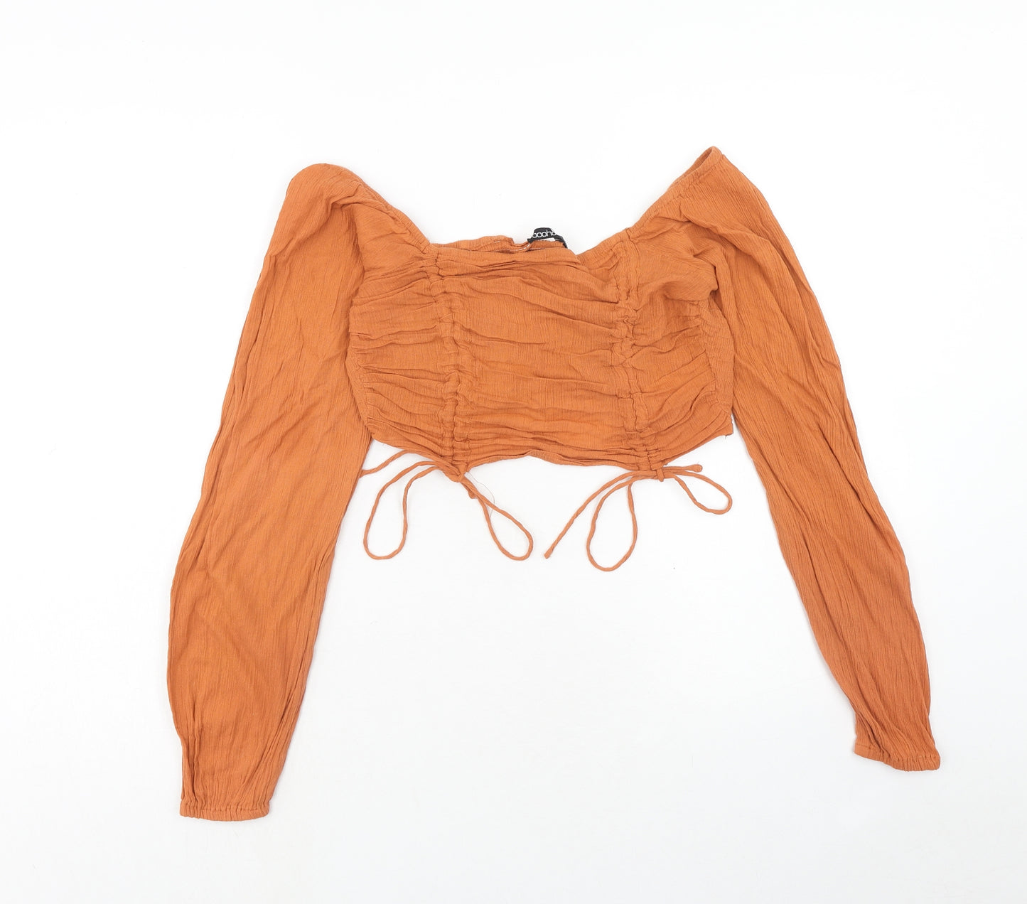 Boohoo Womens Orange Cotton Cropped Blouse Size 14 Boat Neck