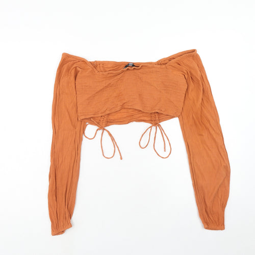 Boohoo Womens Orange Cotton Cropped Blouse Size 14 Boat Neck
