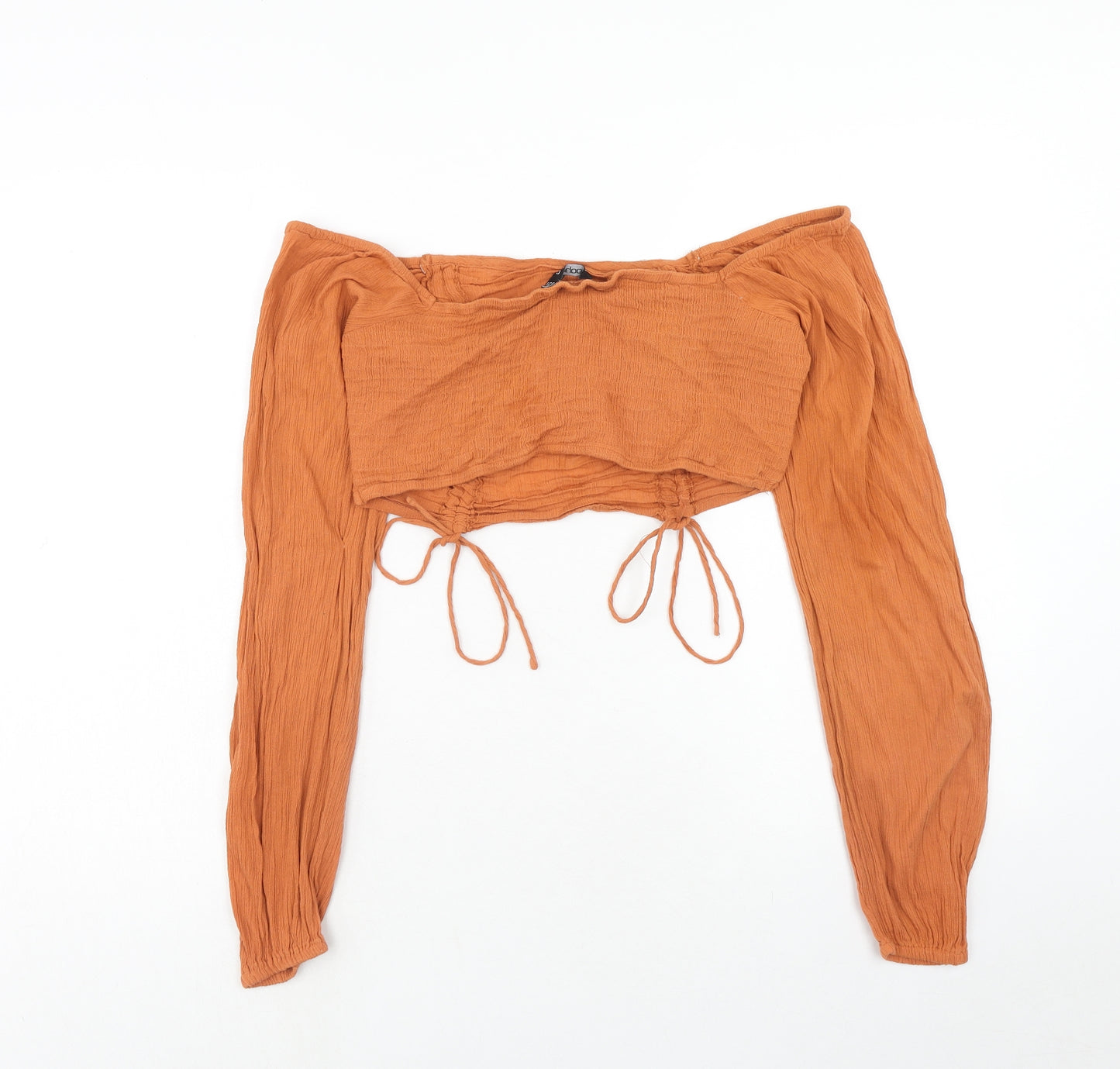 Boohoo Womens Orange Cotton Cropped Blouse Size 14 Boat Neck