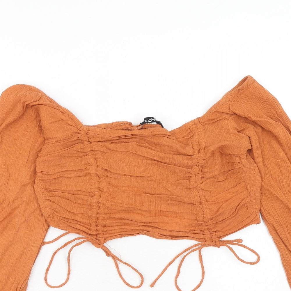 Boohoo Womens Orange Cotton Cropped Blouse Size 14 Boat Neck