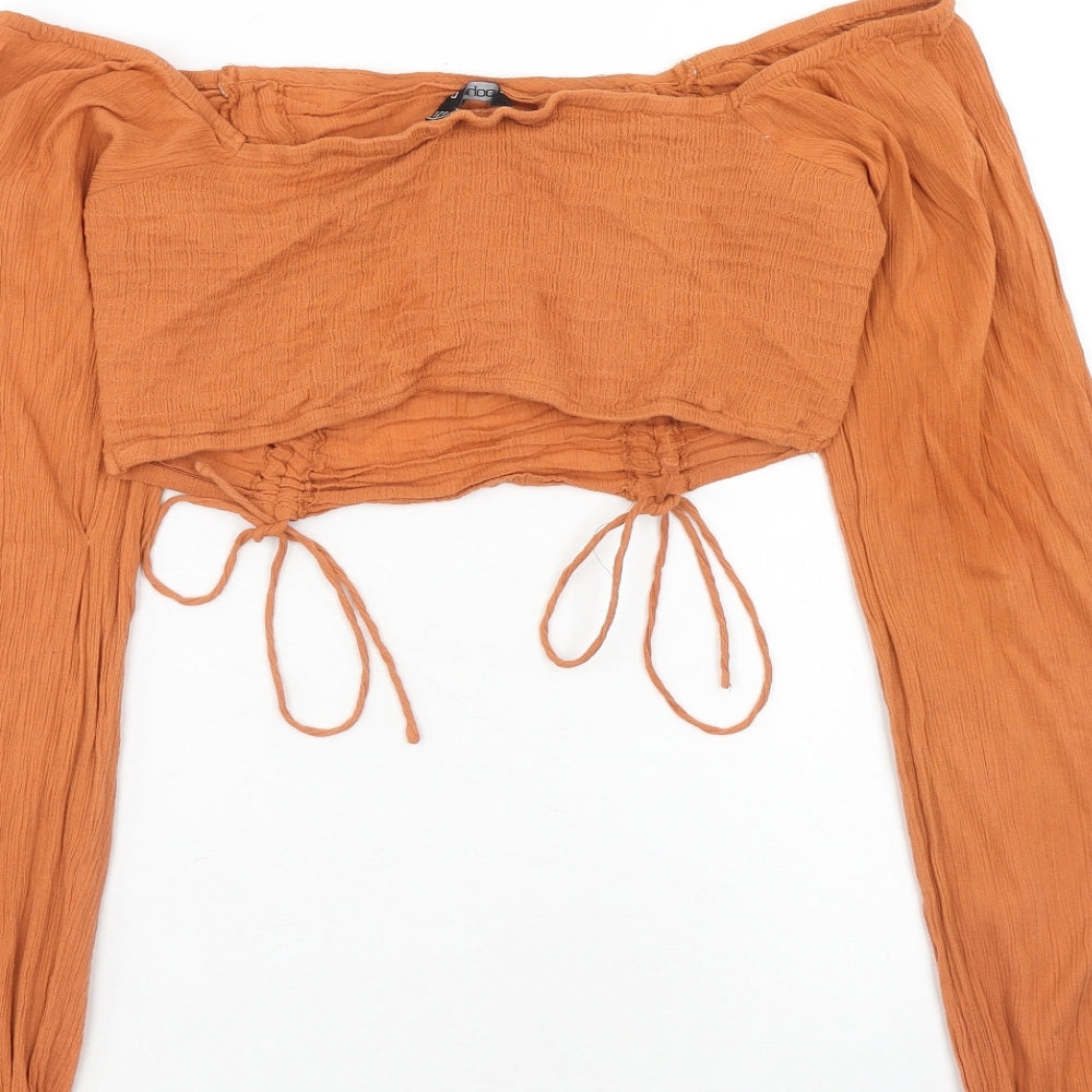 Boohoo Womens Orange Cotton Cropped Blouse Size 14 Boat Neck