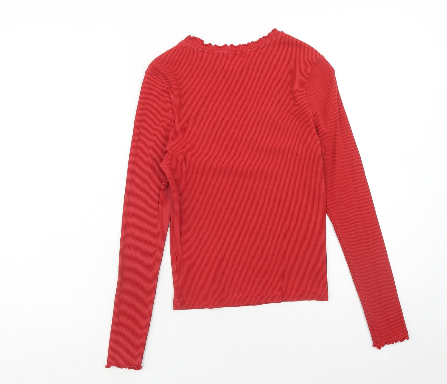 New Look Womens Red Cotton Basic T-Shirt Size 10 Round Neck - Lettuce Hem