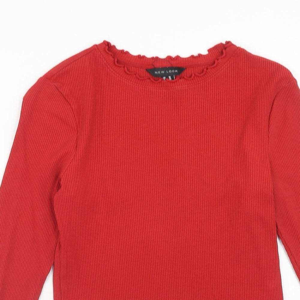 New Look Womens Red Cotton Basic T-Shirt Size 10 Round Neck - Lettuce Hem