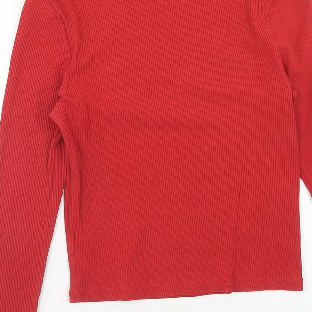 New Look Womens Red Cotton Basic T-Shirt Size 10 Round Neck - Lettuce Hem