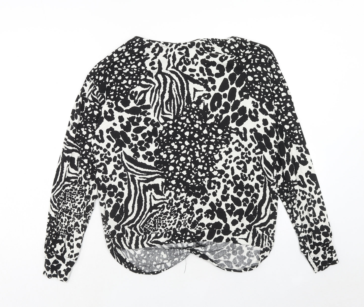 New Look Womens Black Animal Print Viscose Basic Blouse Size 14 Boat Neck