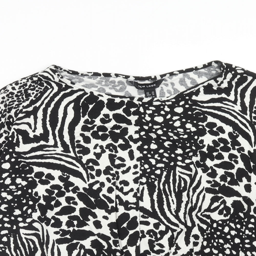 New Look Womens Black Animal Print Viscose Basic Blouse Size 14 Boat Neck