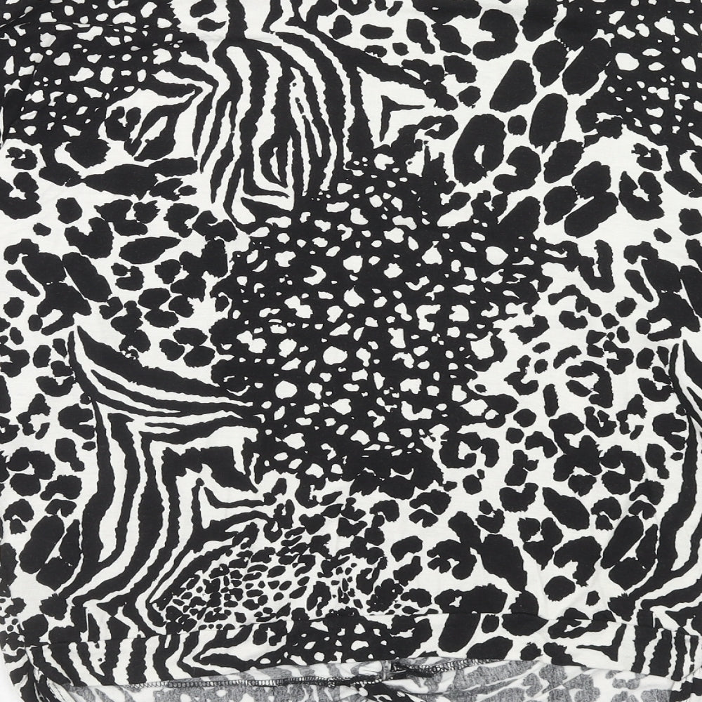 New Look Womens Black Animal Print Viscose Basic Blouse Size 14 Boat Neck