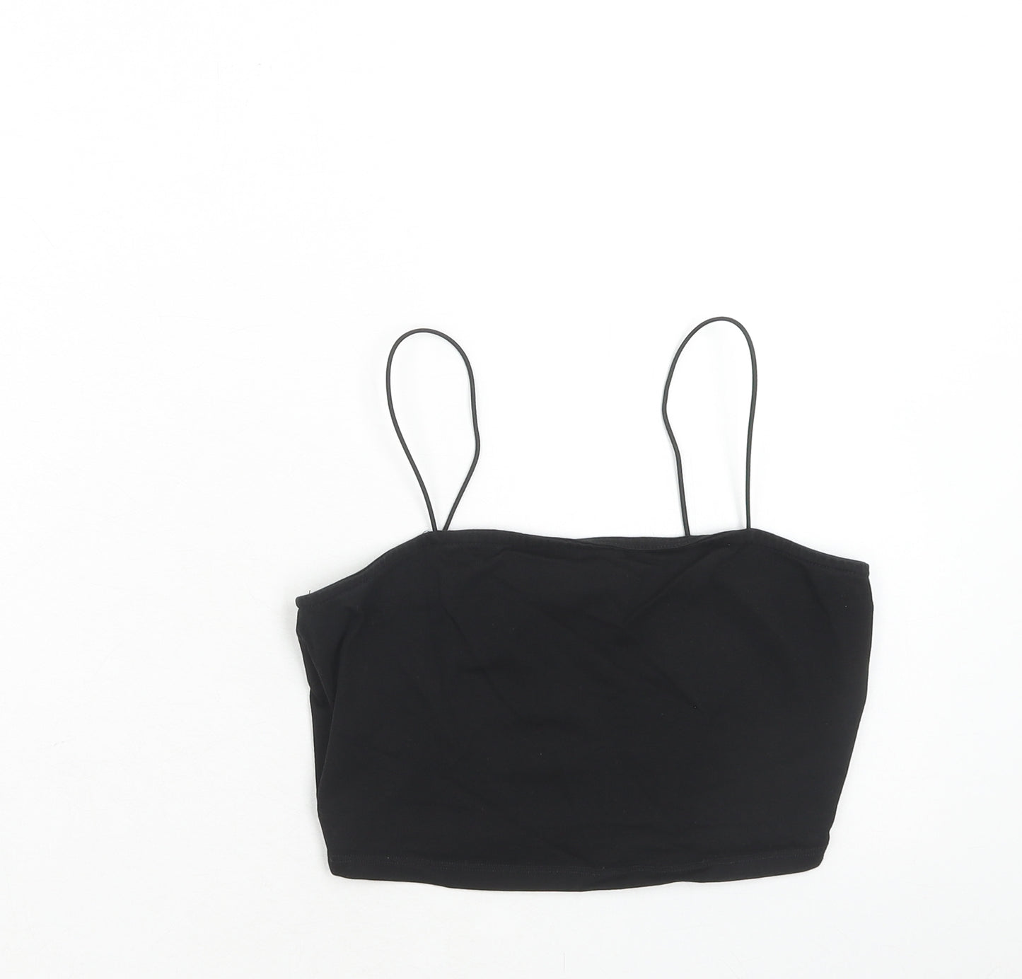 ASOS Womens Black Cotton Cropped Tank Size 10 Square Neck