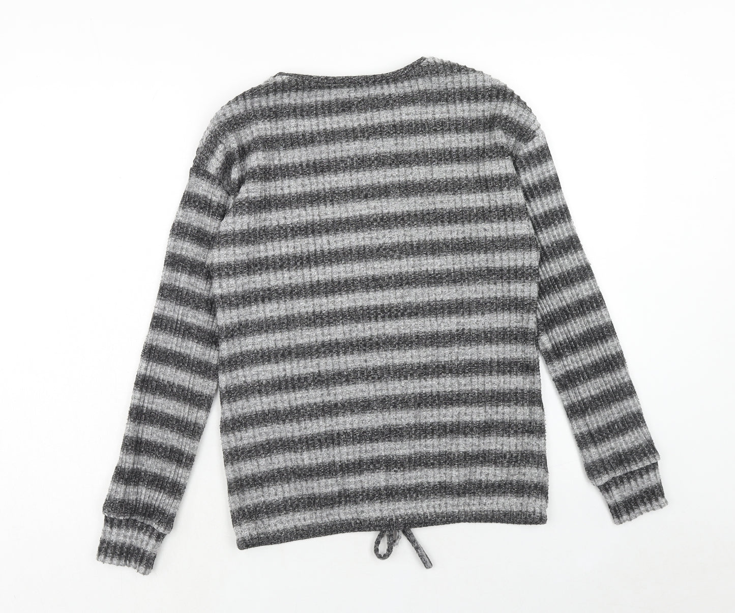 Papaya Womens Grey Boat Neck Striped Polyester Pullover Jumper Size 10