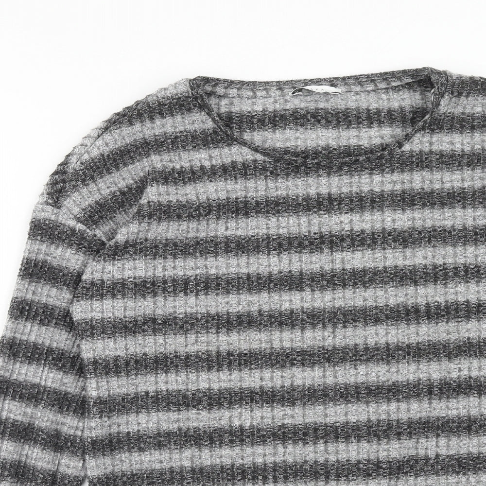 Papaya Womens Grey Boat Neck Striped Polyester Pullover Jumper Size 10