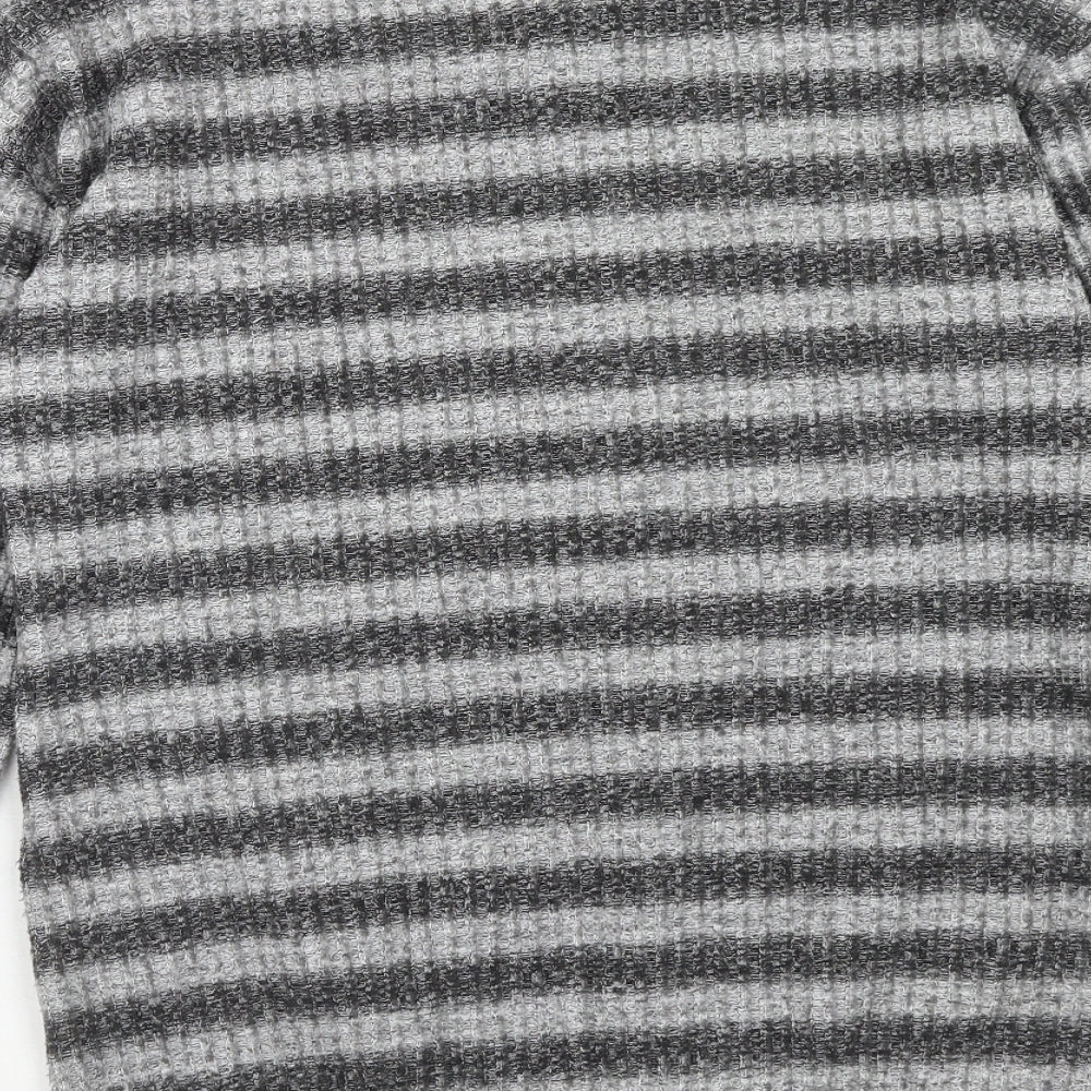 Papaya Womens Grey Boat Neck Striped Polyester Pullover Jumper Size 10