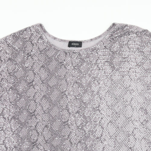 Klass Womens Purple Animal Print Polyamide Basic Blouse Size M Boat Neck - Snake Print