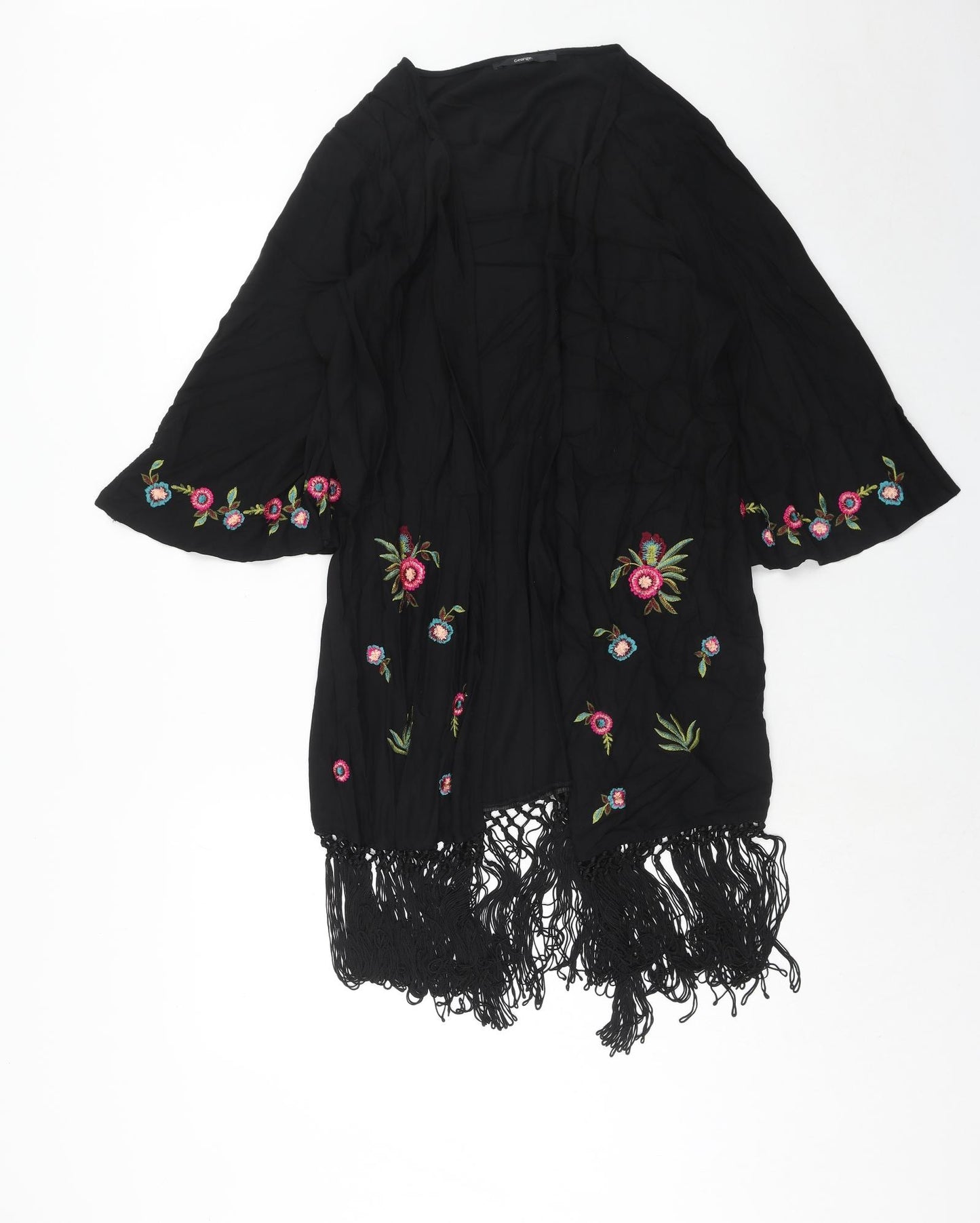 George Womens Black Floral Viscose Kimono Blouse Size 12 V-Neck