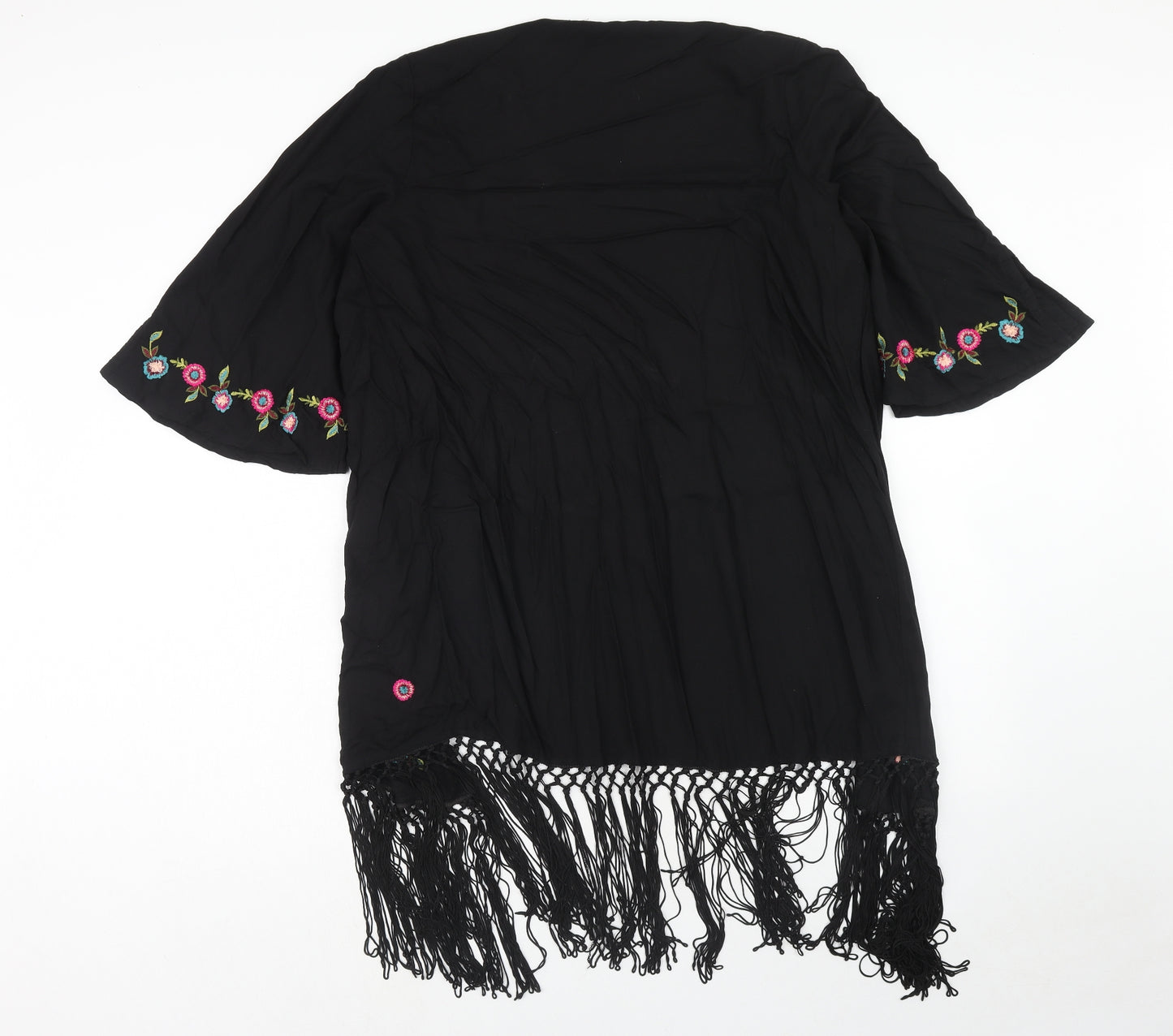 George Womens Black Floral Viscose Kimono Blouse Size 12 V-Neck