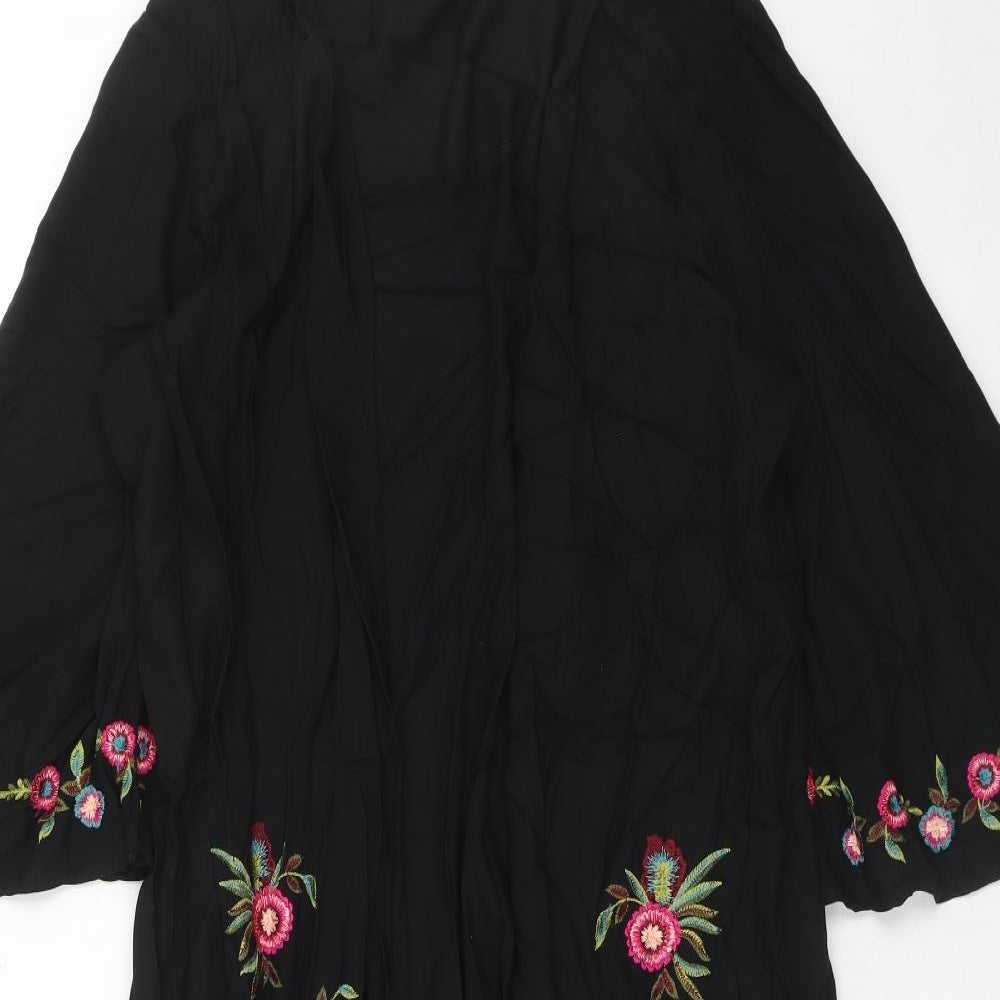 George Womens Black Floral Viscose Kimono Blouse Size 12 V-Neck
