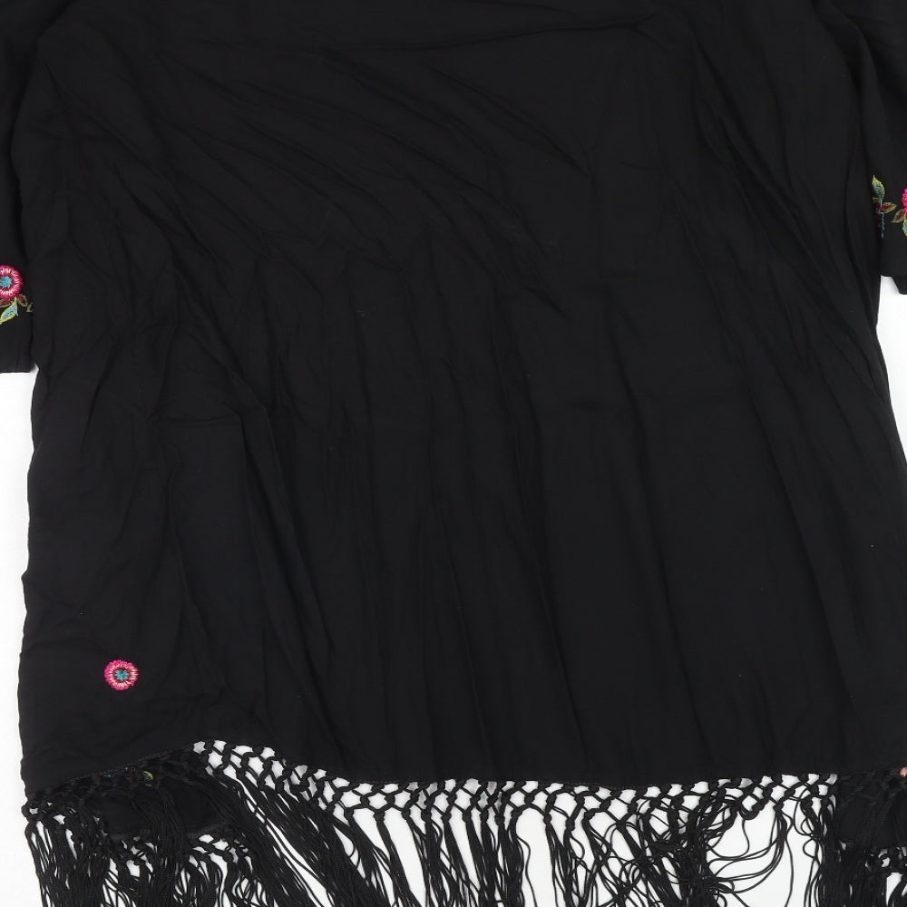 George Womens Black Floral Viscose Kimono Blouse Size 12 V-Neck