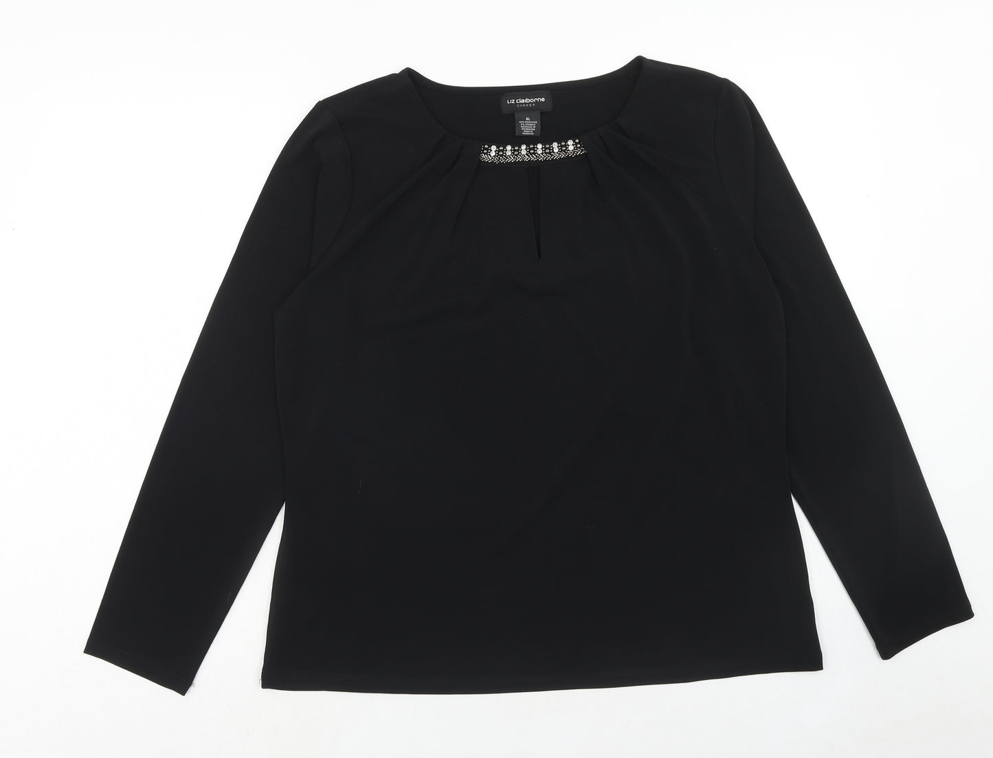 Liz Calborne Womens Black Polyester Basic Blouse Size XL Boat Neck - Embellished Neckline