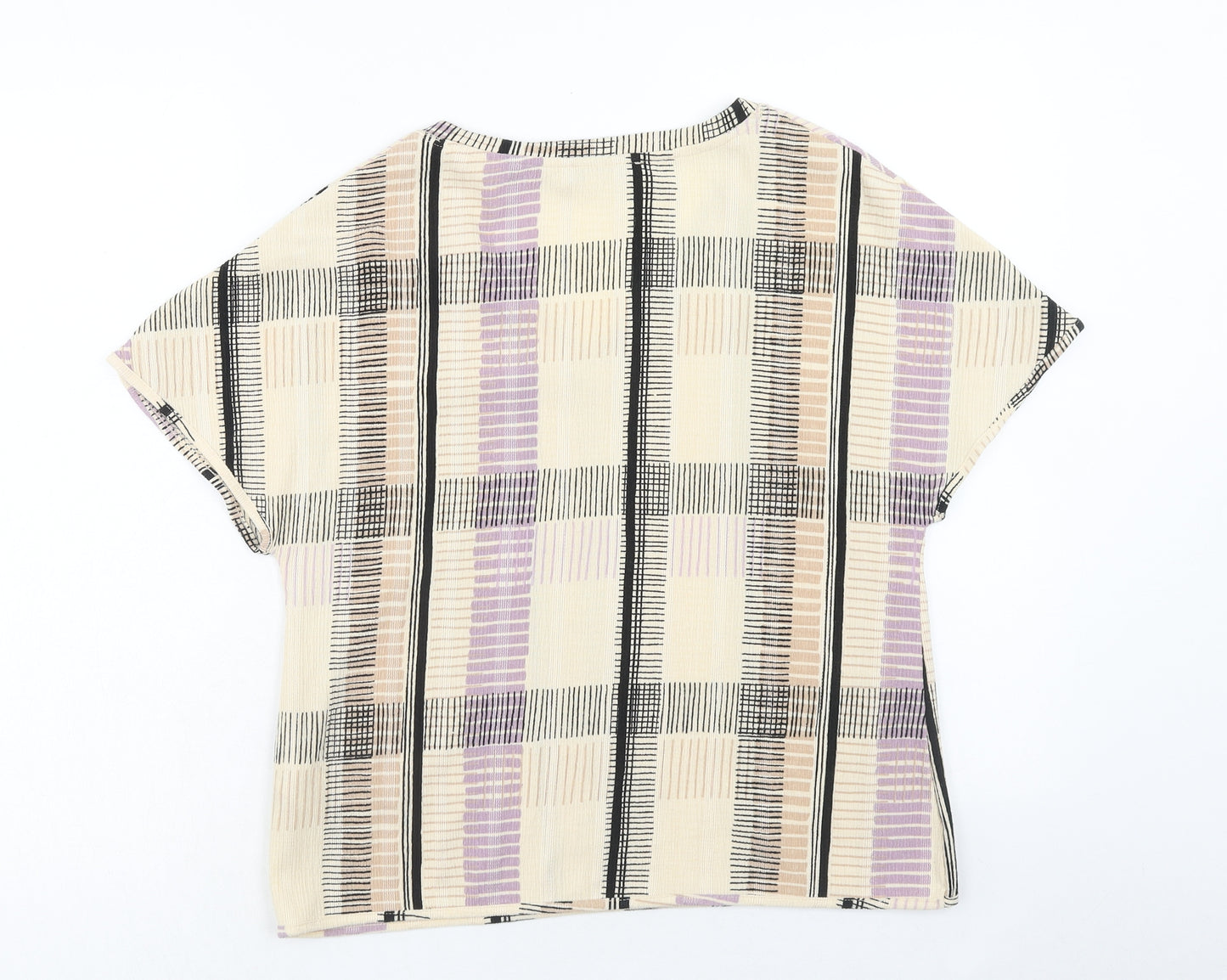 Marks and Spencer Womens Multicoloured Plaid Polyester Basic T-Shirt Size 8 V-Neck