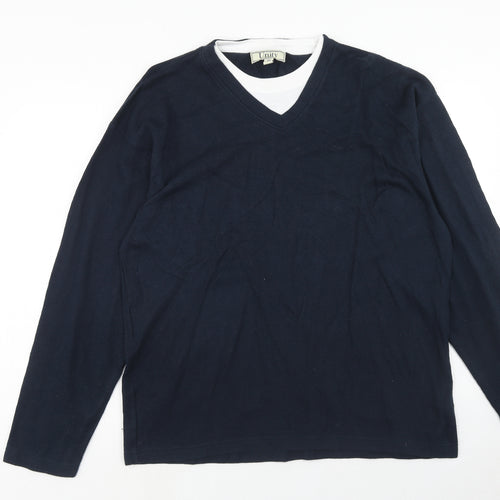 Unity Mens Blue V-Neck Cotton Pullover Jumper Size M Long Sleeve