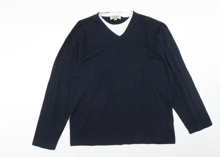 Unity Mens Blue V-Neck Cotton Pullover Jumper Size M Long Sleeve