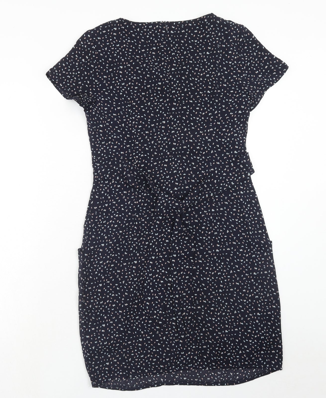 tenki Womens Blue Geometric Polyester A-Line Size 10 Round Neck Zip