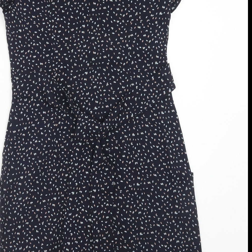 tenki Womens Blue Geometric Polyester A-Line Size 10 Round Neck Zip