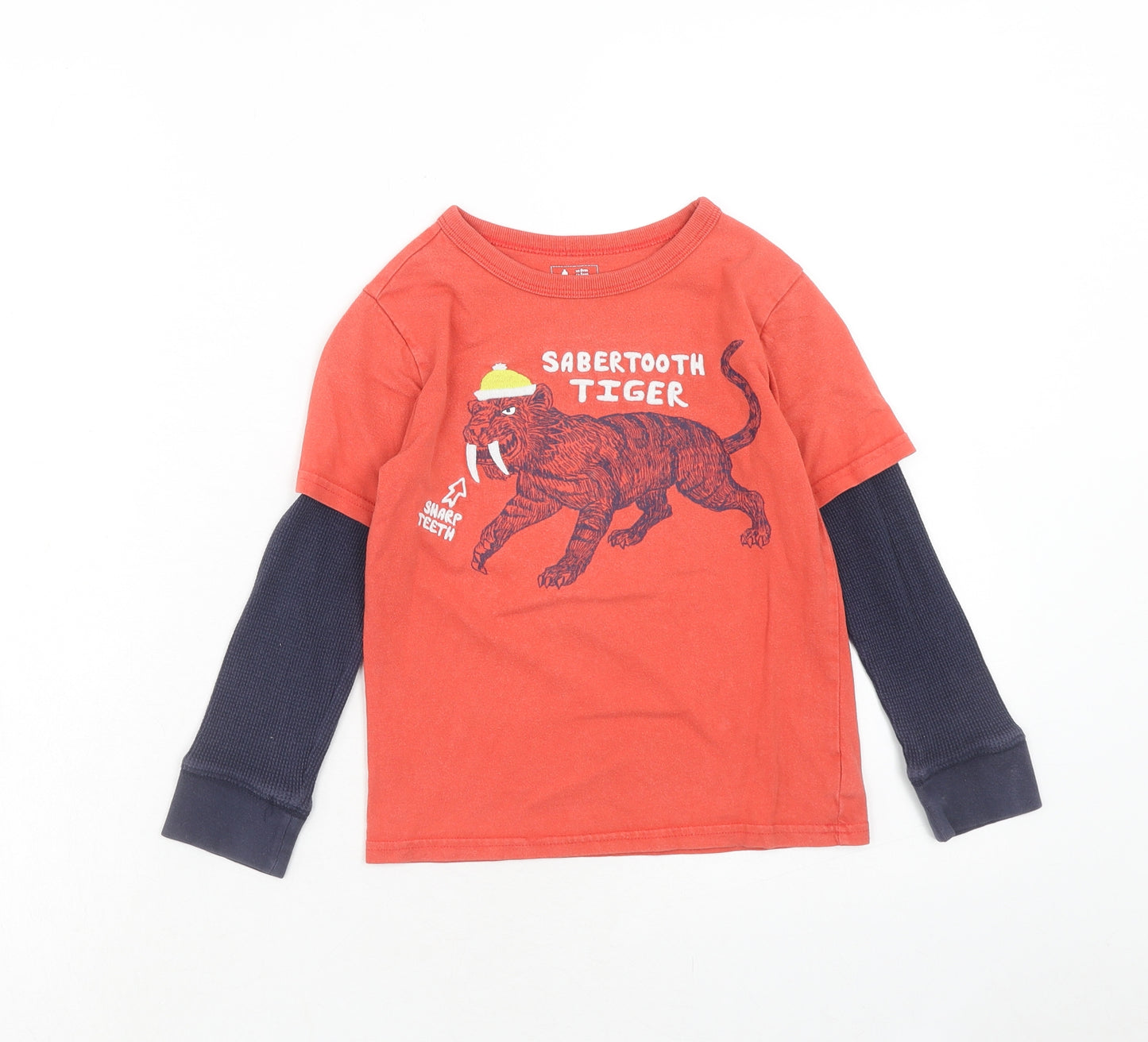 Gap Boys Orange Cotton Pullover T-Shirt Size 5 Years Round Neck Pullover - Sabertooth Tiger