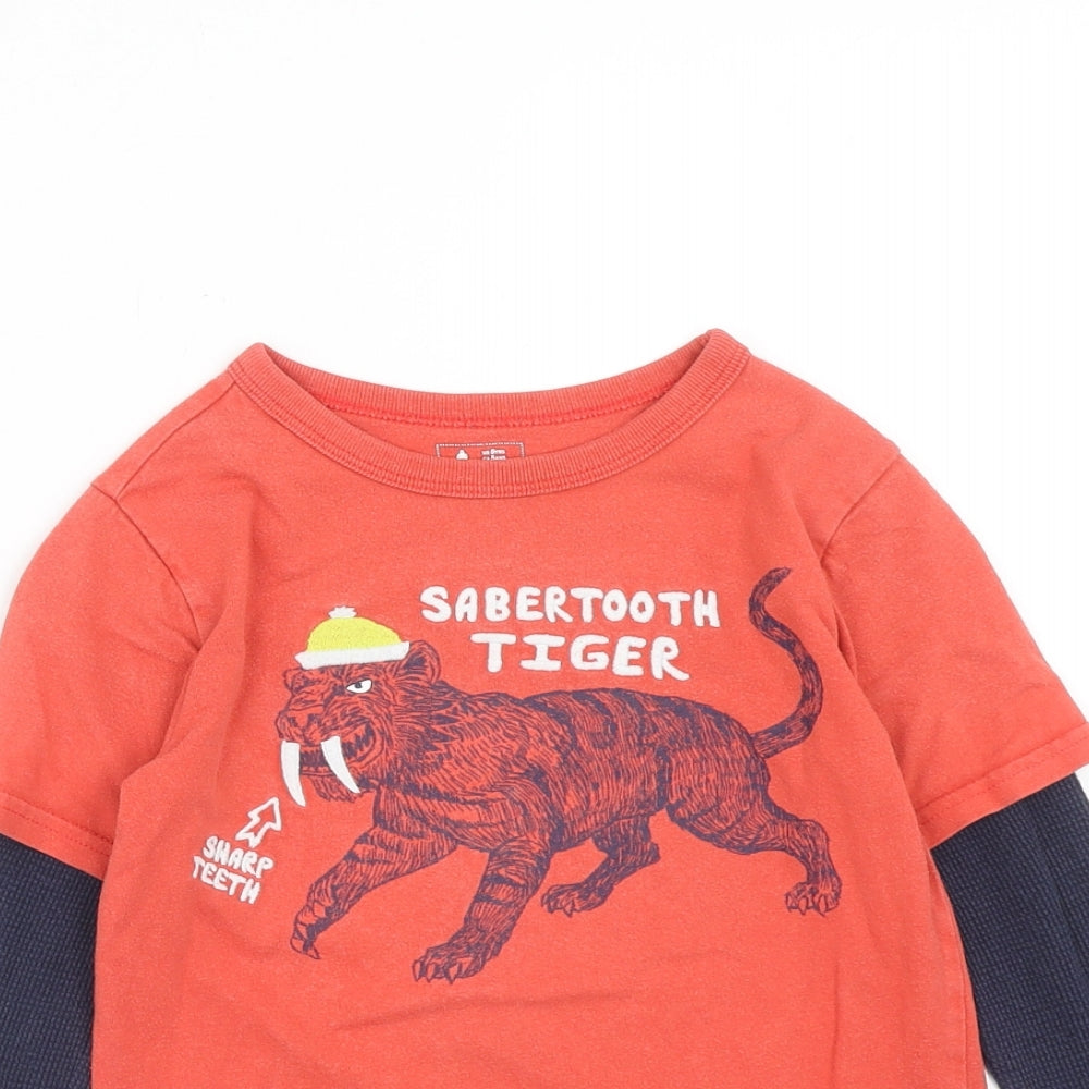 Gap Boys Orange Cotton Pullover T-Shirt Size 5 Years Round Neck Pullover - Sabertooth Tiger