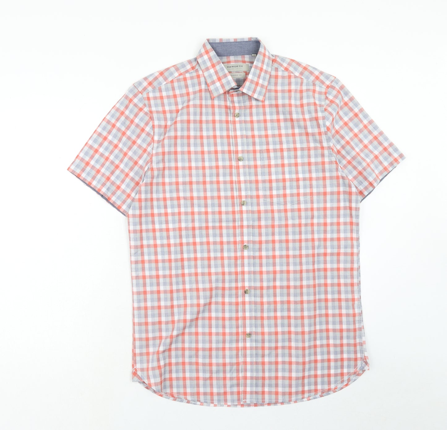 Haworth Mens Red Plaid Cotton Button-Up Size M Collared Button