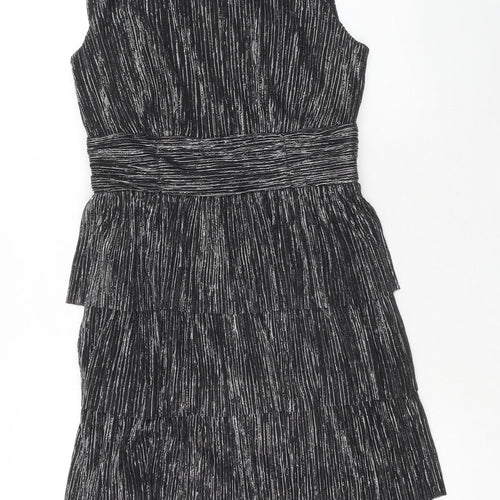Connected Womens Black Polyester A-Line Size 8 Round Neck Zip