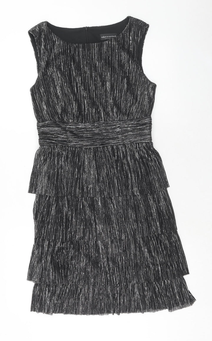 Connected Womens Black Polyester A-Line Size 8 Round Neck Zip