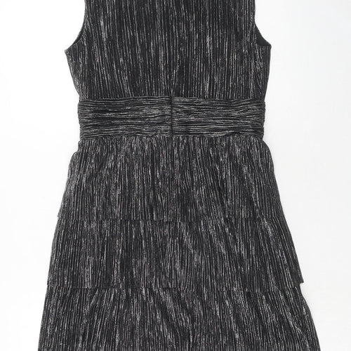 Connected Womens Black Polyester A-Line Size 8 Round Neck Zip