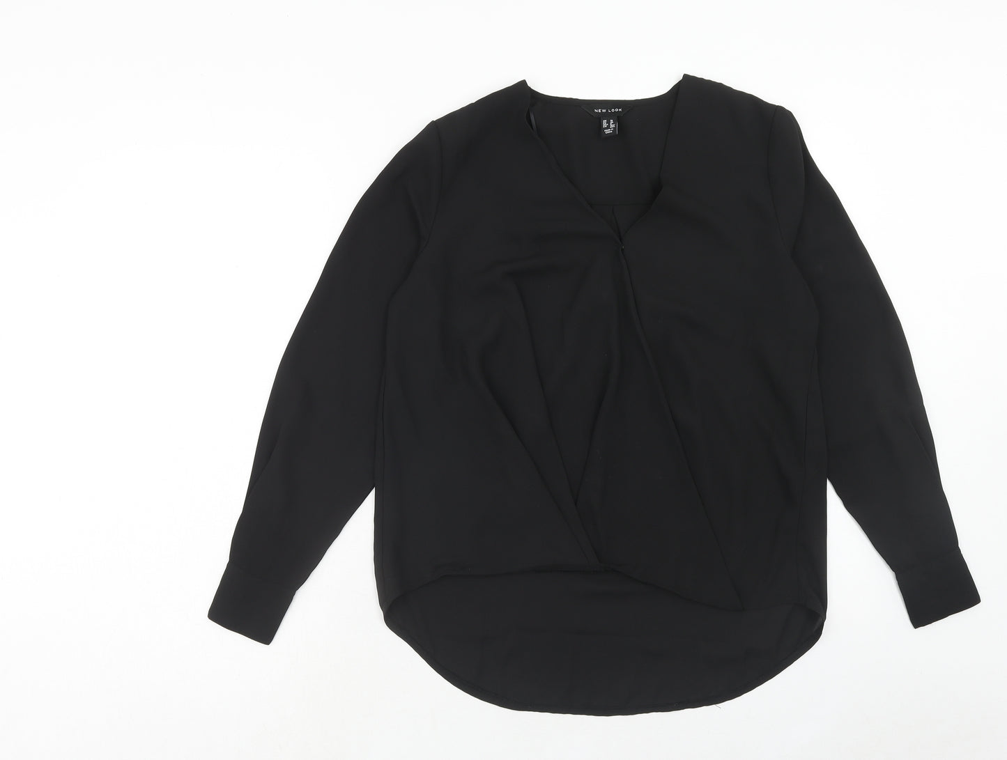 New Look Womens Black Polyester Basic Blouse Size 10 V-Neck