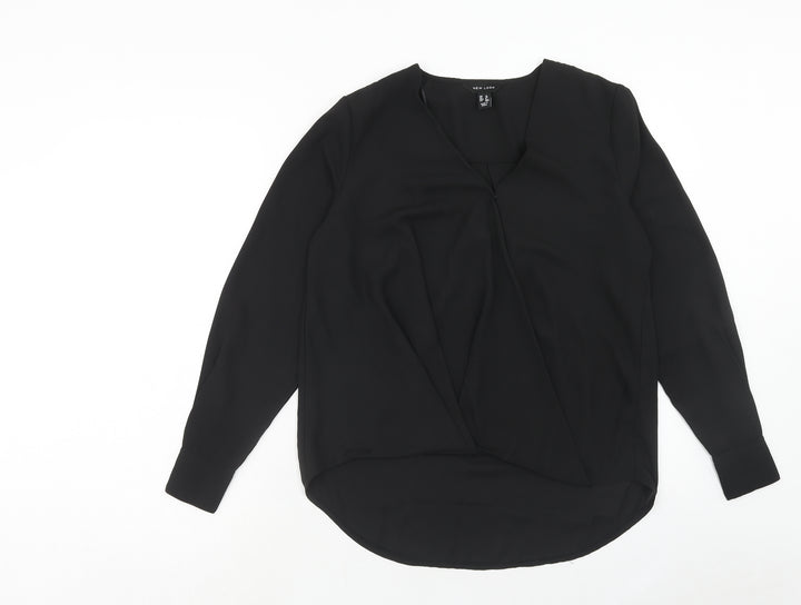 New Look Womens Black Polyester Basic Blouse Size 10 V-Neck