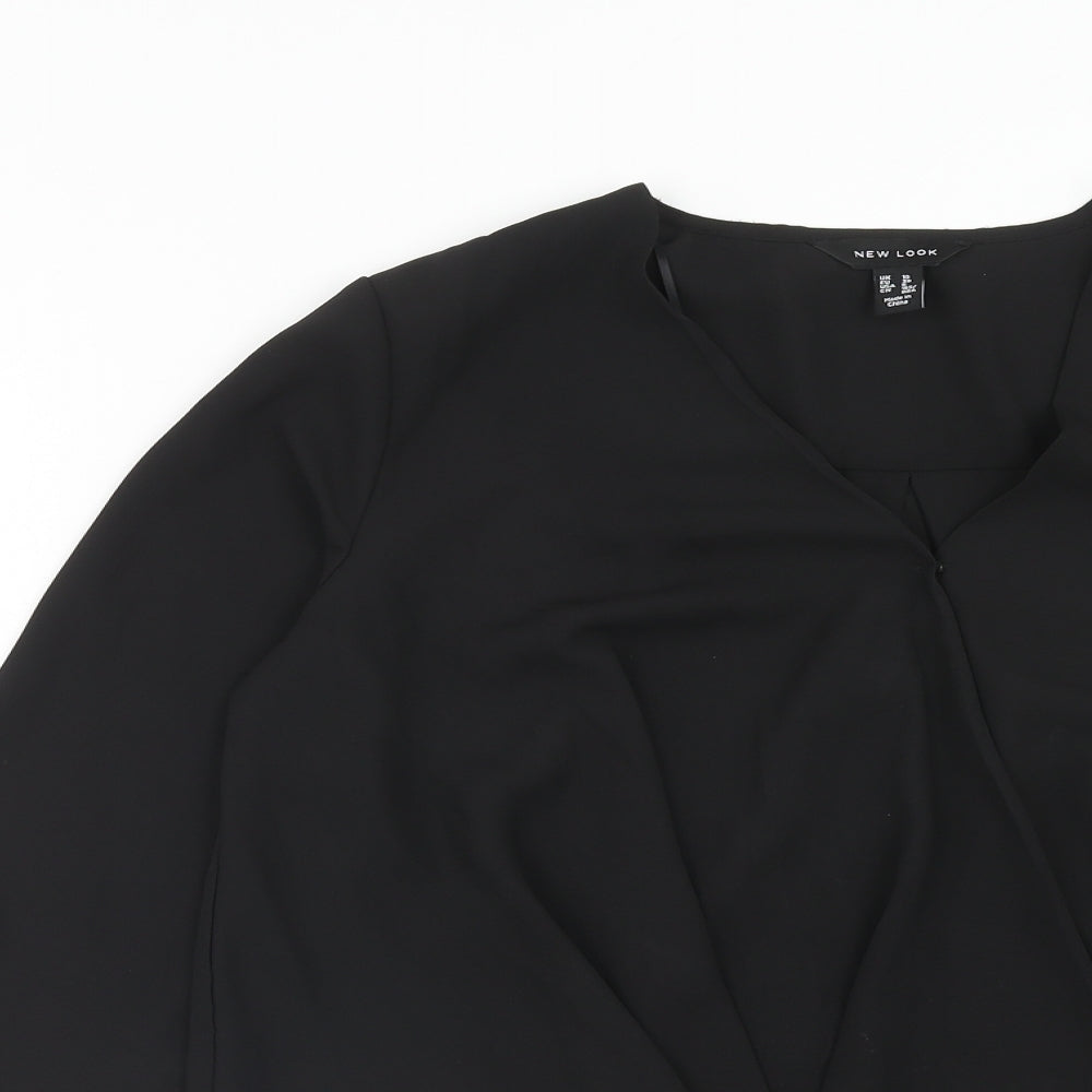 New Look Womens Black Polyester Basic Blouse Size 10 V-Neck