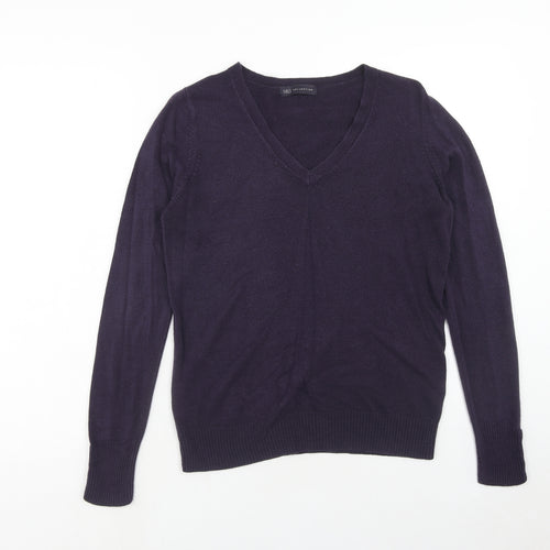 Marks and Spencer Womens Purple V-Neck Acrylic Pullover Jumper Size 12