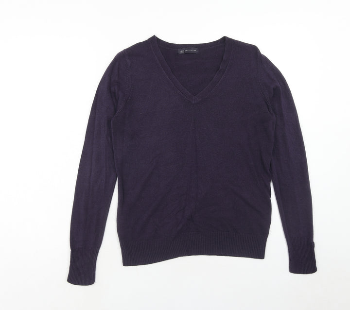 Marks and Spencer Womens Purple V-Neck Acrylic Pullover Jumper Size 12