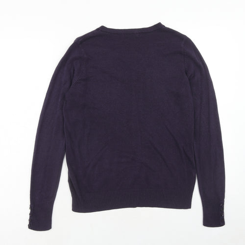 Marks and Spencer Womens Purple V-Neck Acrylic Pullover Jumper Size 12